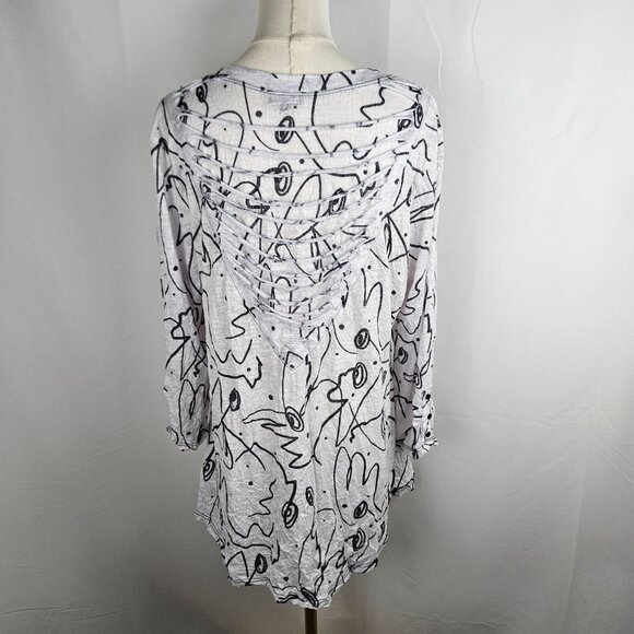 Top Ligne Tunic Top Size Large Faces Artsy Abstract Detailed Back, Art to Wear - Picture 3 of 11